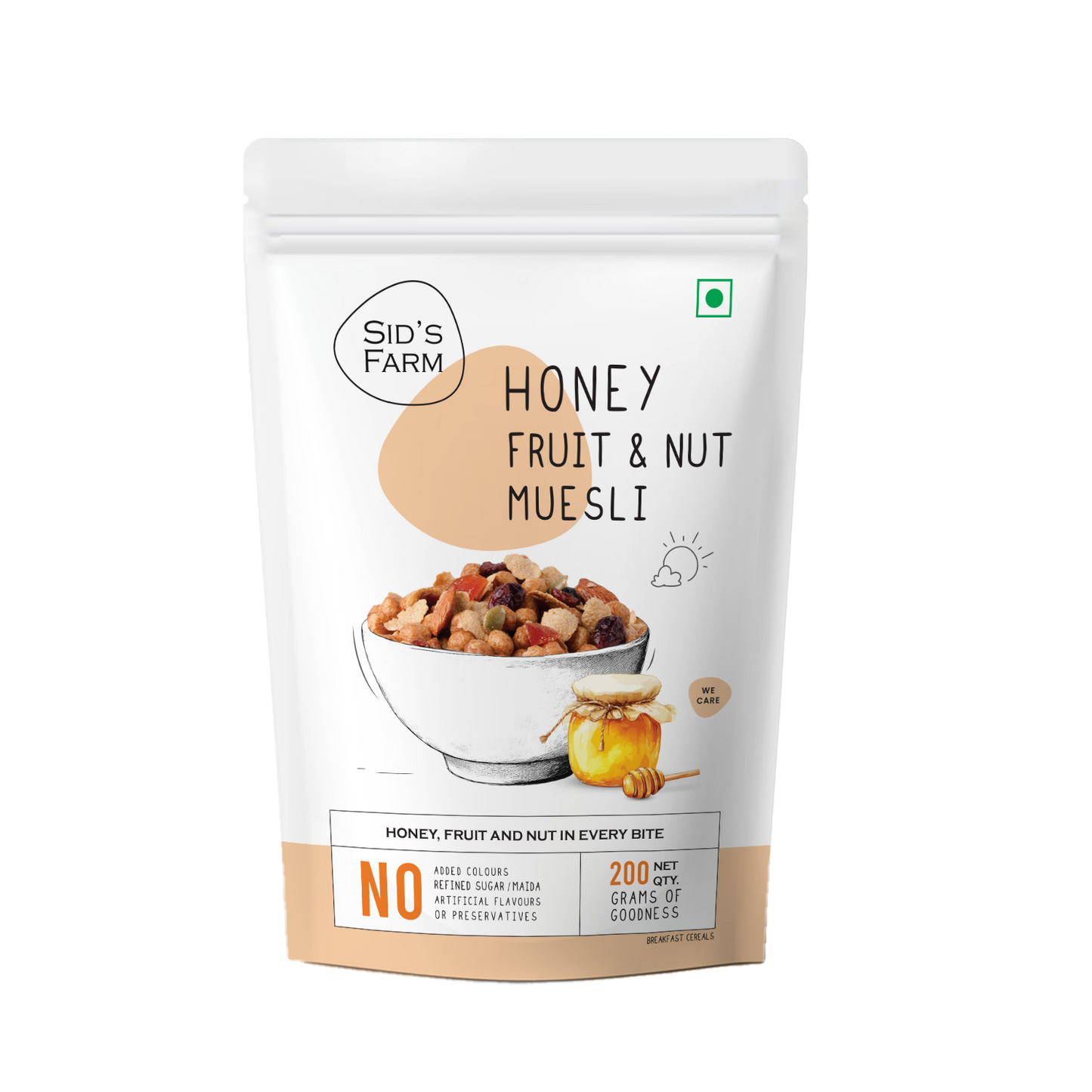 Sid’s Farm Honey Fruit and Nut Muesli 30 g, breakfast cereal with nuts fruits and honey