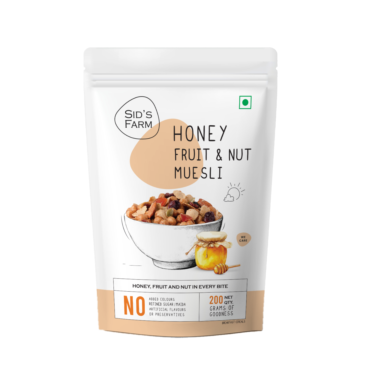 Sid’s Farm Honey Fruit and Nut Muesli 30 g, breakfast cereal with nuts fruits and honey