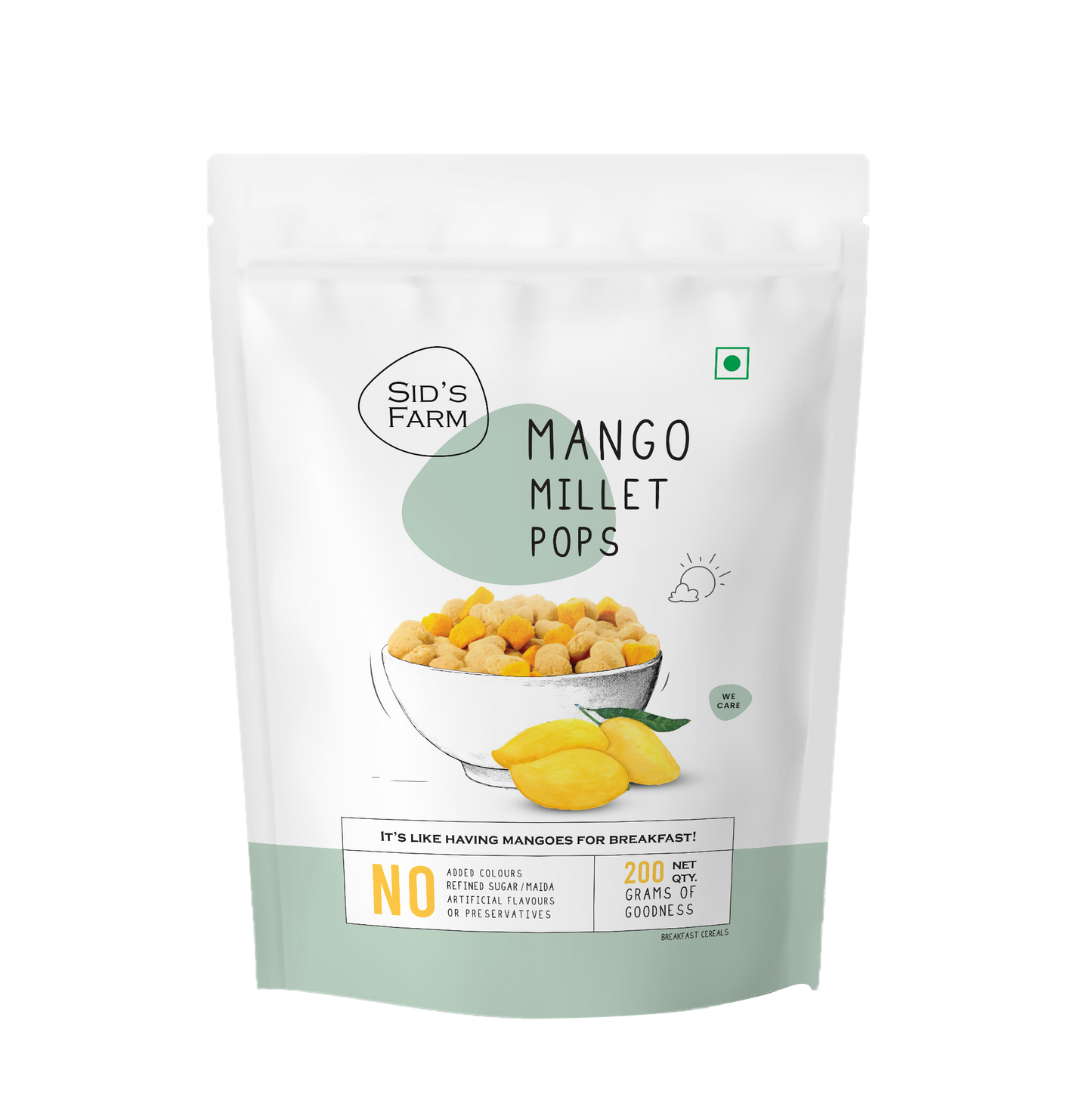 Sid’s Farm Mango Millet Pops 30 g, crunchy millet snack with real mango pieces and no artificial colour flavours