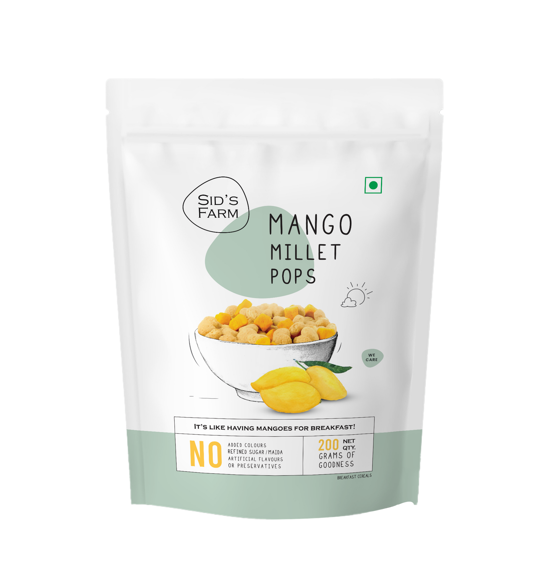 Sid’s Farm Mango Millet Pops 30 g, crunchy millet snack with real mango pieces and no artificial colour flavours