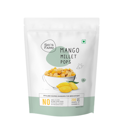 Sid’s Farm Mango Millet Pops 30 g, crunchy millet snack with real mango pieces and no artificial colour flavours