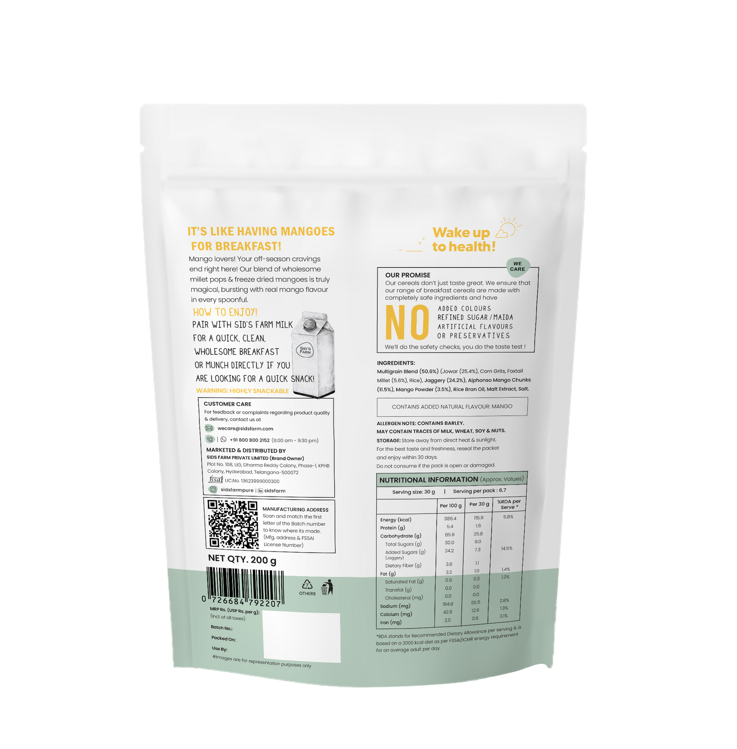 Sid’s Farm Mango Millet Pops 30 g, crunchy millet snack with real mango pieces and no artificial colour flavours