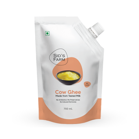 Sid’s Farm Cow Ghee spout pack 750 ml, easy pour pure cow ghee