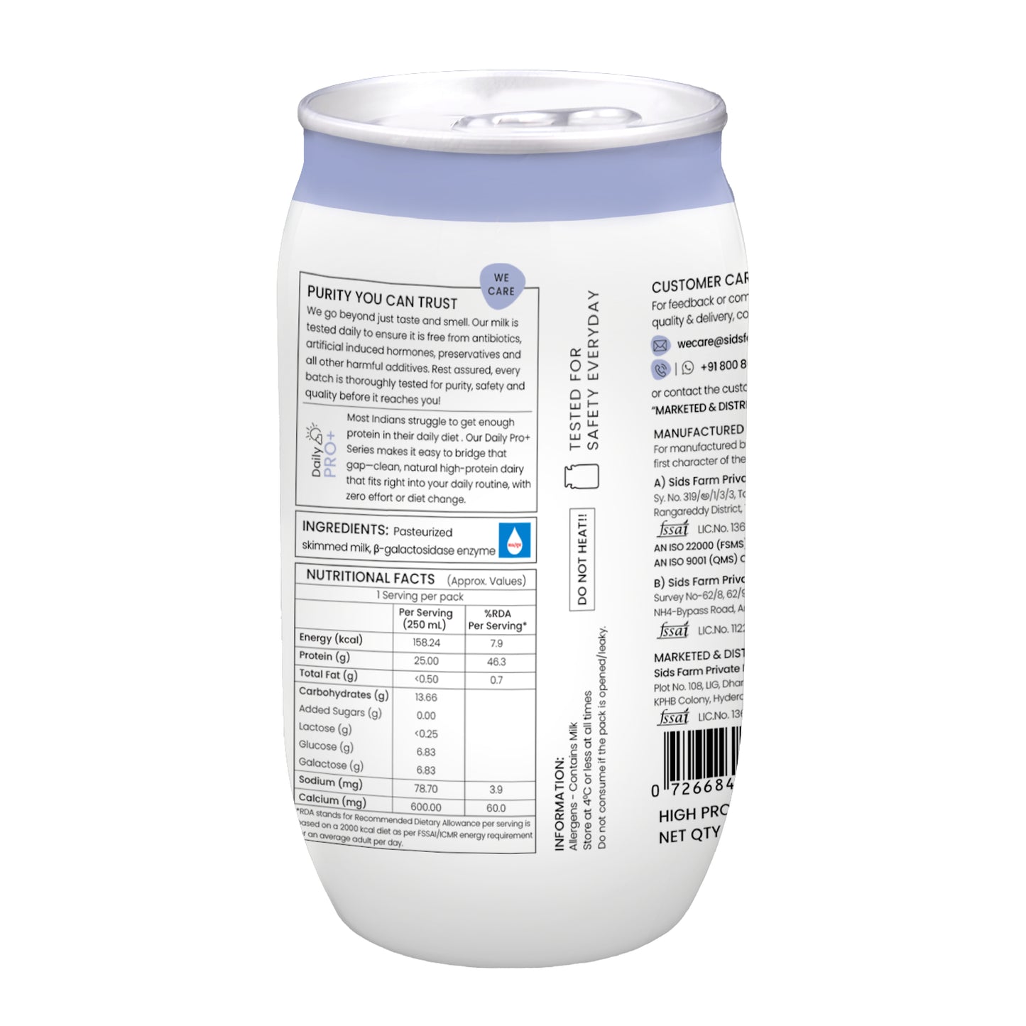 Sid’s Farm High Protein Milk 250 ml pack with 25g protein