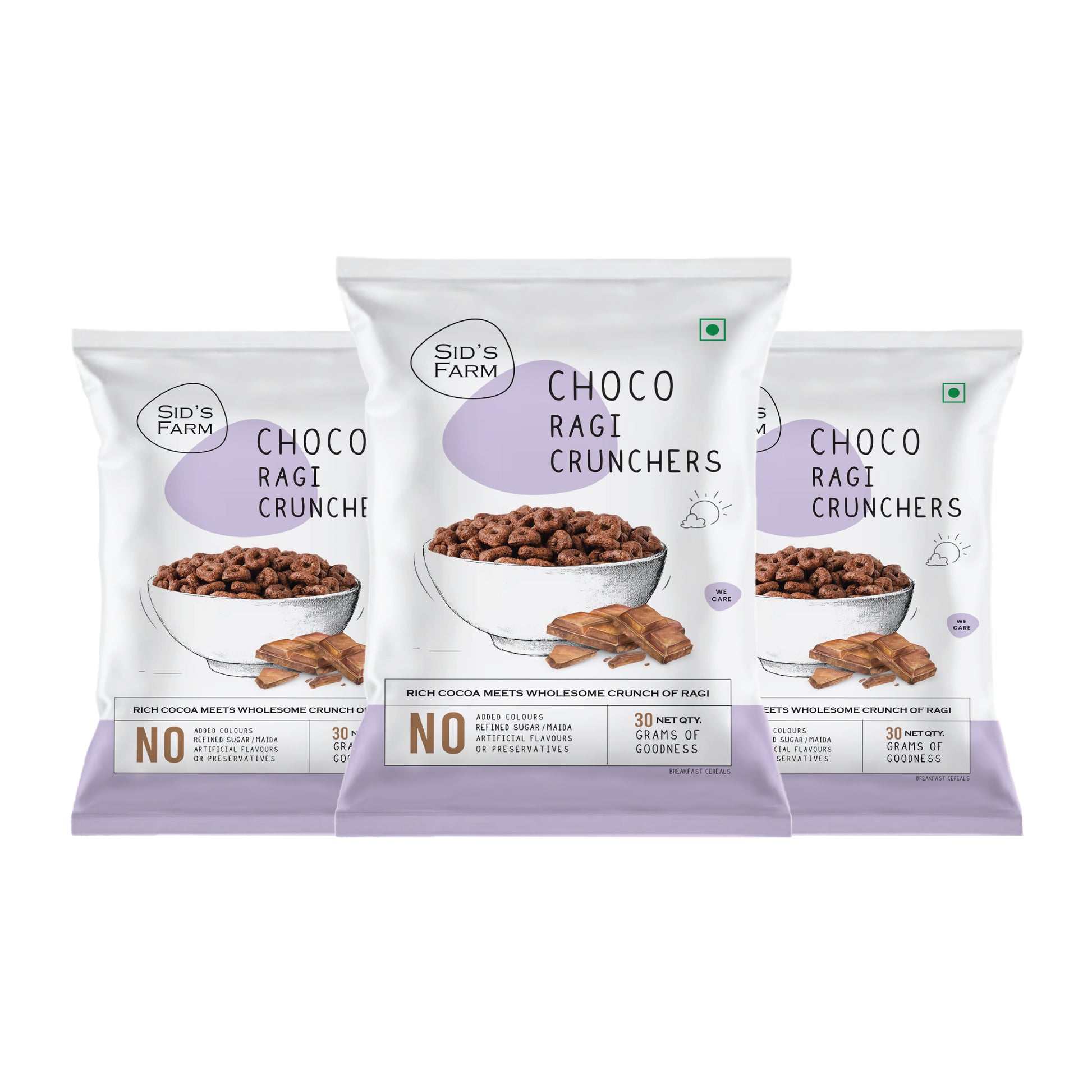 Sid’s Farm Choco Ragi Crunchers 30 g, healthy chocolate snack made with ragi