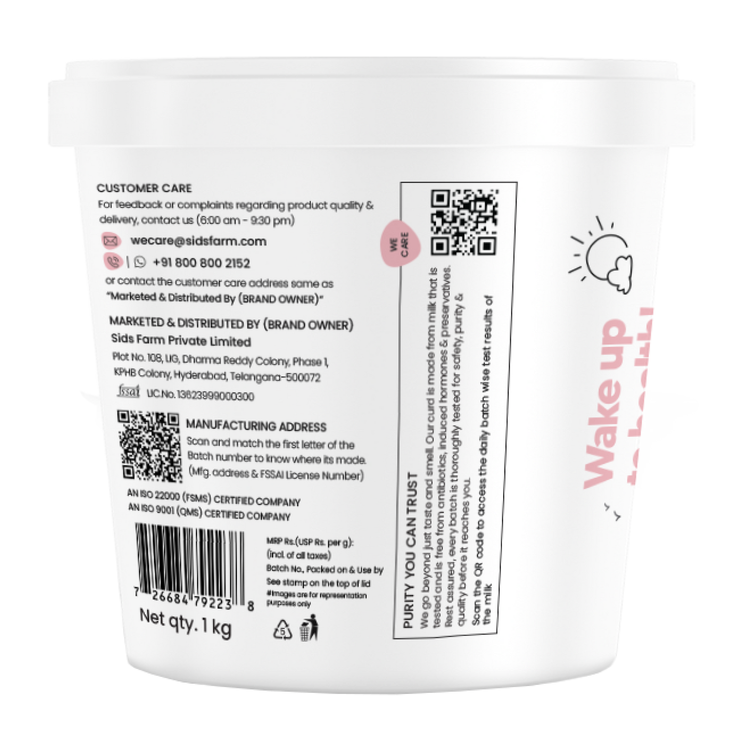 Sid’s Farm Tub Curd 1 kg, family pack fresh curd with homemade taste
