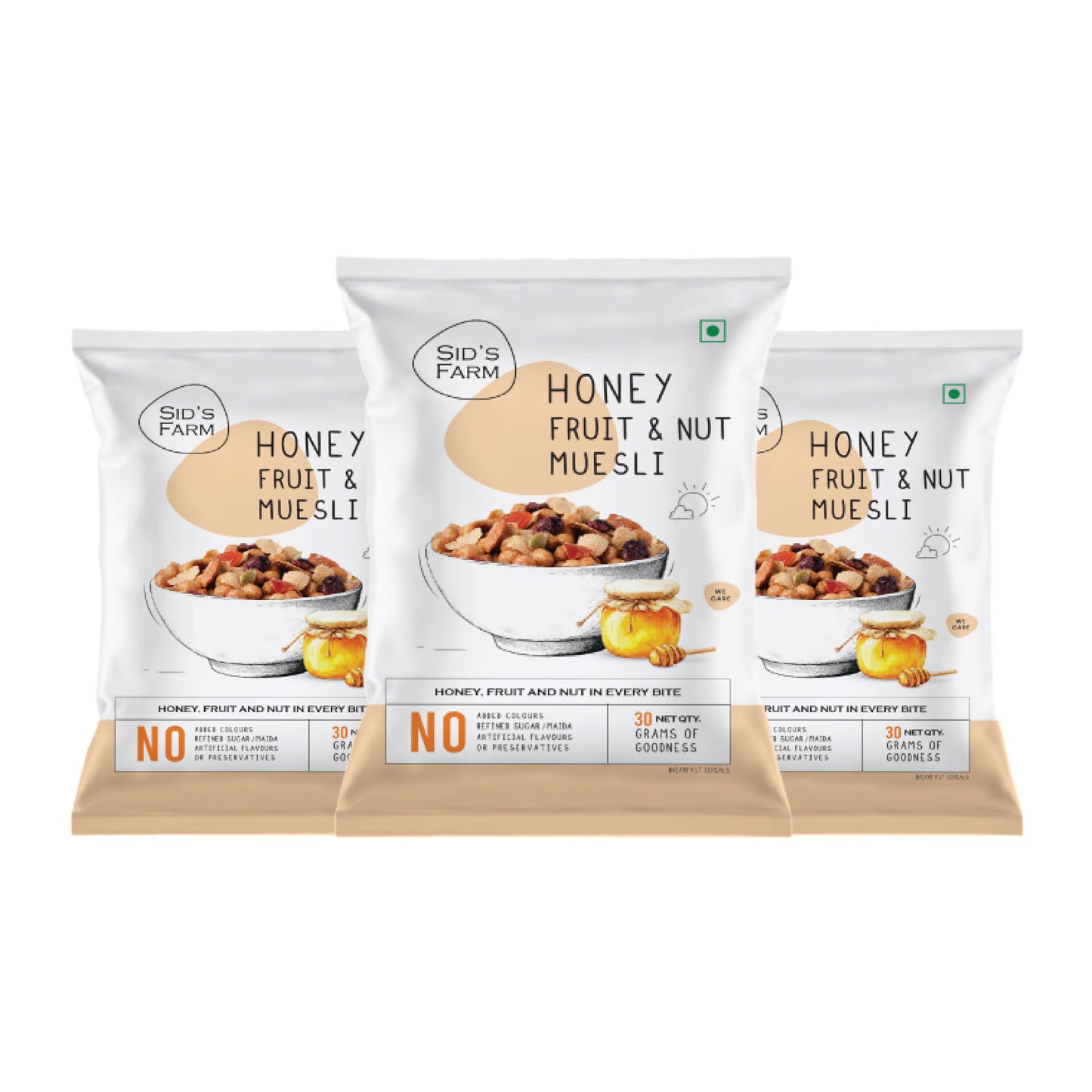 Sid’s Farm Honey Fruit and Nut Muesli 30 g, breakfast cereal with nuts fruits and honey