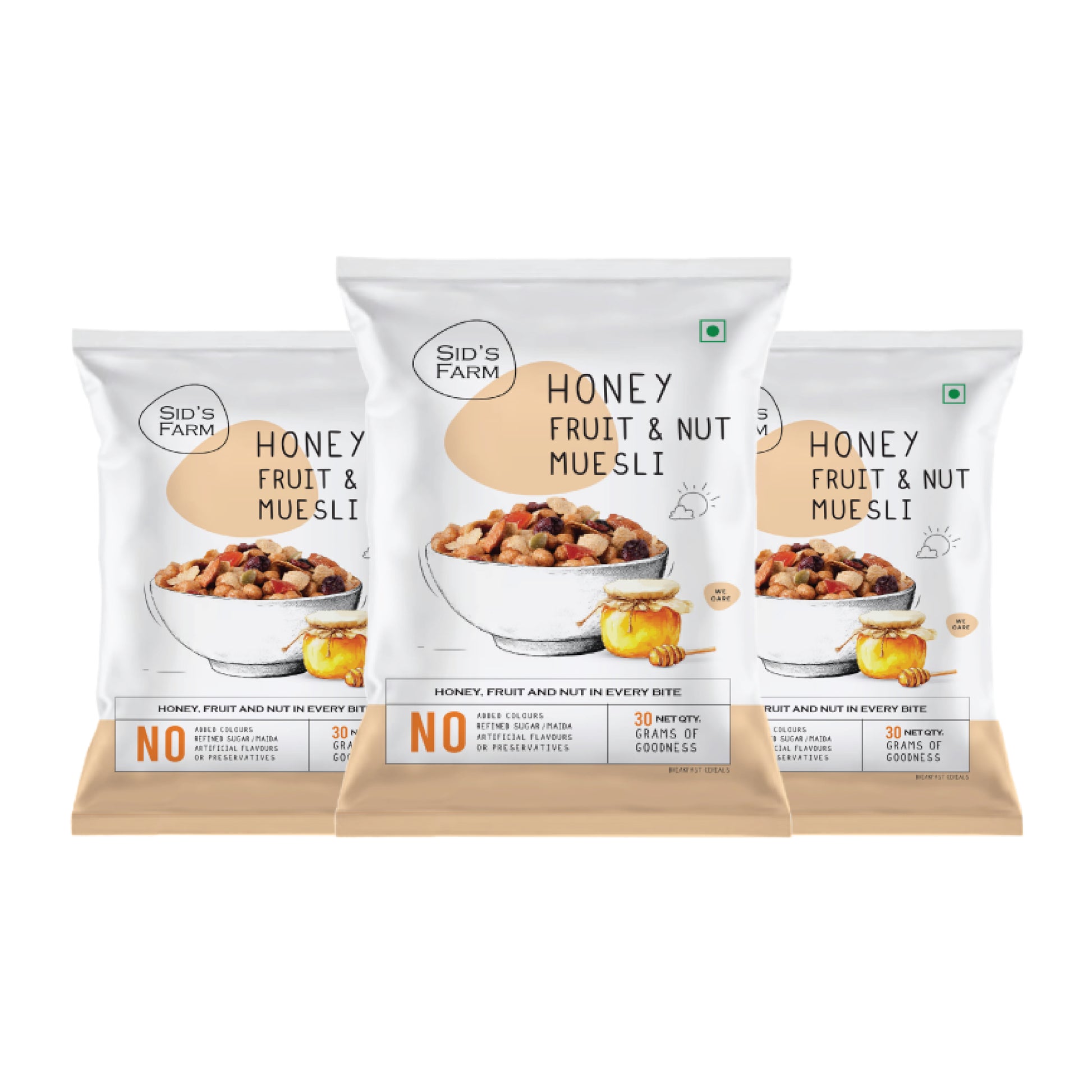 Sid’s Farm Honey Fruit and Nut Muesli 30 g, breakfast cereal with nuts fruits and honey